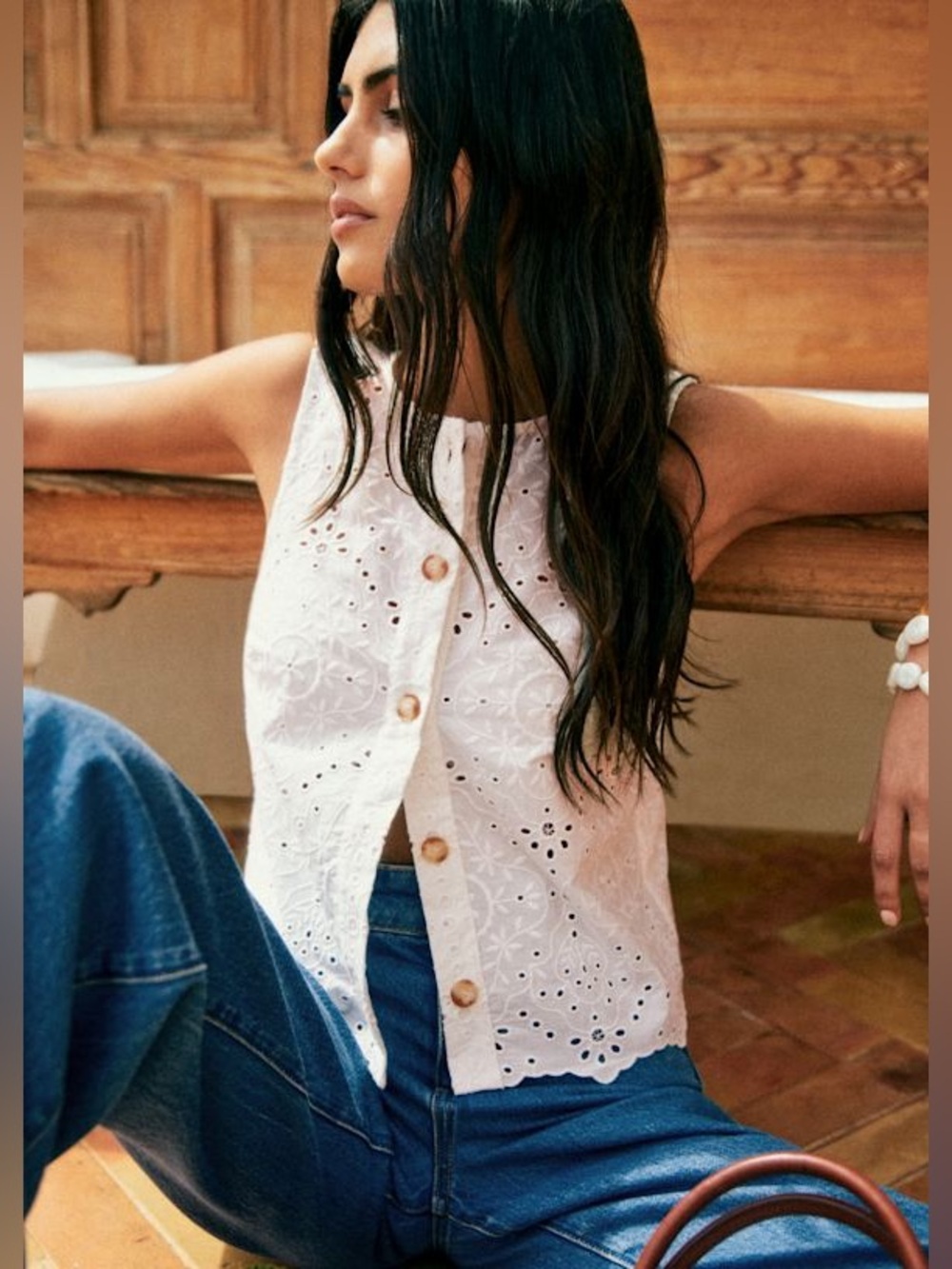 Sezane White Eyelet Sleeveless Roni Blouse | Size 2